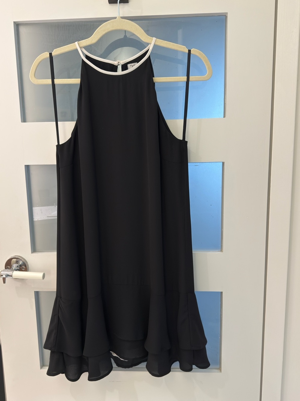 TRISTAN Black Halter Mini Dress with Ruffle Hem Small Size